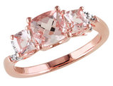 1.40 Carat (ctw) Morganite Three Stone Ring with Diamonds in Rose Plated Sterling Silver